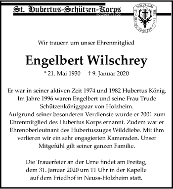 Traueranzeige von Engelbert Wilschrey von Rheinische Post