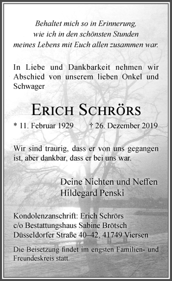 Traueranzeige von Erich Schrörs von Rheinische Post