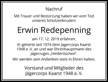 Traueranzeige von Erwin Redepenning von Rheinische Post