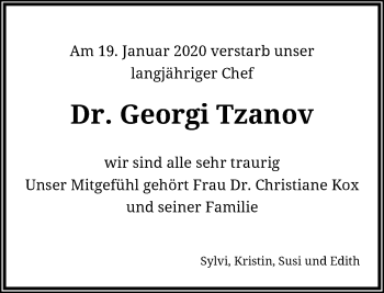 Traueranzeige von Georgi Tzanov von Rheinische Post