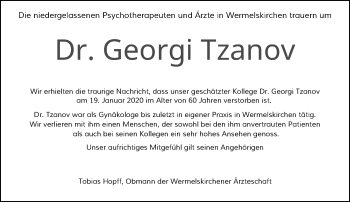 Traueranzeige von Georgi Tzanov von Rheinische Post