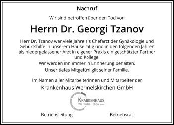 Traueranzeige von Georgi Tzanov von Rheinische Post