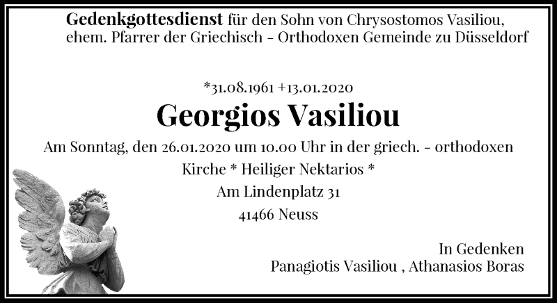  Traueranzeige für Georgios Vasiliou vom 25.01.2020 aus Rheinische Post
