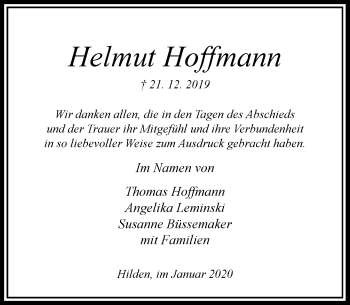 Traueranzeige von Helmut Hoffmann von Rheinische Post