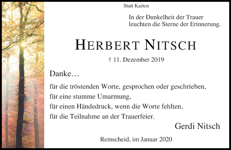  Traueranzeige für Herbert Nitsch vom 25.01.2020 aus Rheinische Post