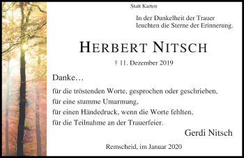 Traueranzeige von Herbert Nitsch von Rheinische Post