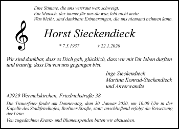 Traueranzeige von Horst Sieckendieck von Rheinische Post