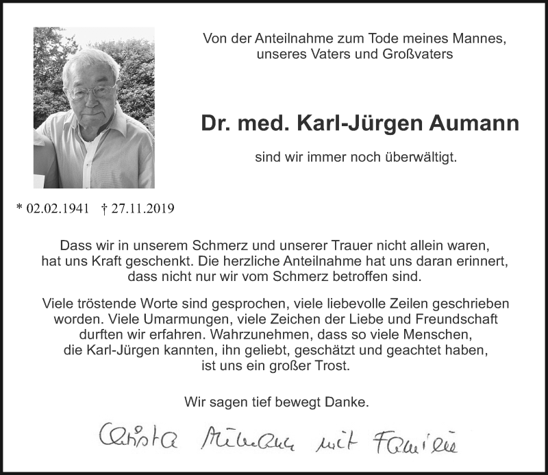  Traueranzeige für Karl-Jürgen Aumann vom 15.01.2020 aus Rheinische Post