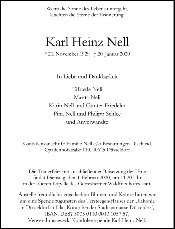 Traueranzeige von Karl Heinz Nell von Rheinische Post