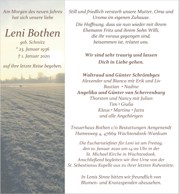 Traueranzeige von Leni Bothen von Rheinische Post