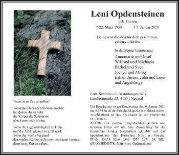 Traueranzeige von Leni Opdensteinen von Rheinische Post