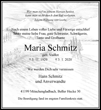 Traueranzeige von Maria Schmitz von Rheinische Post