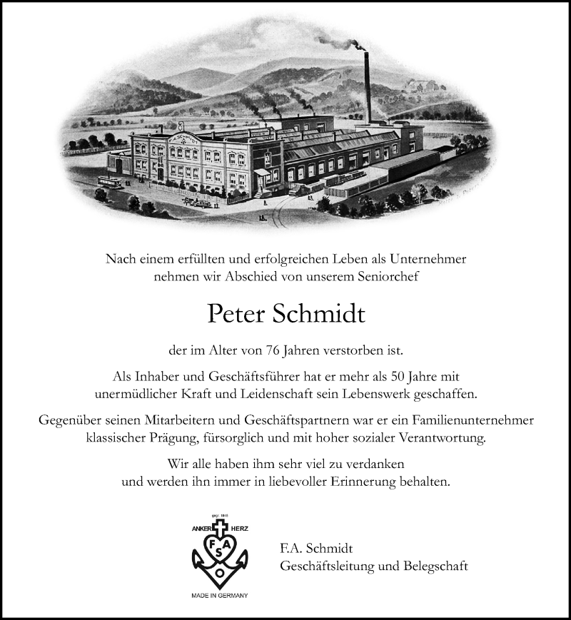  Traueranzeige für Peter Schmidt vom 10.01.2020 aus Rheinische Post
