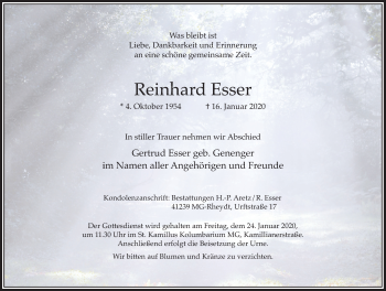 Traueranzeige von Reinhard Esser von Rheinische Post