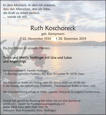 Traueranzeige von Ruth Koschoreck von Rheinische Post