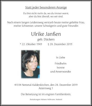 Traueranzeige von Ulrike Janßen von Rheinische Post