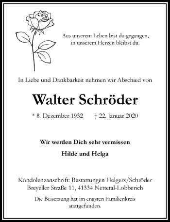 Traueranzeige von Walter Schröder von Rheinische Post