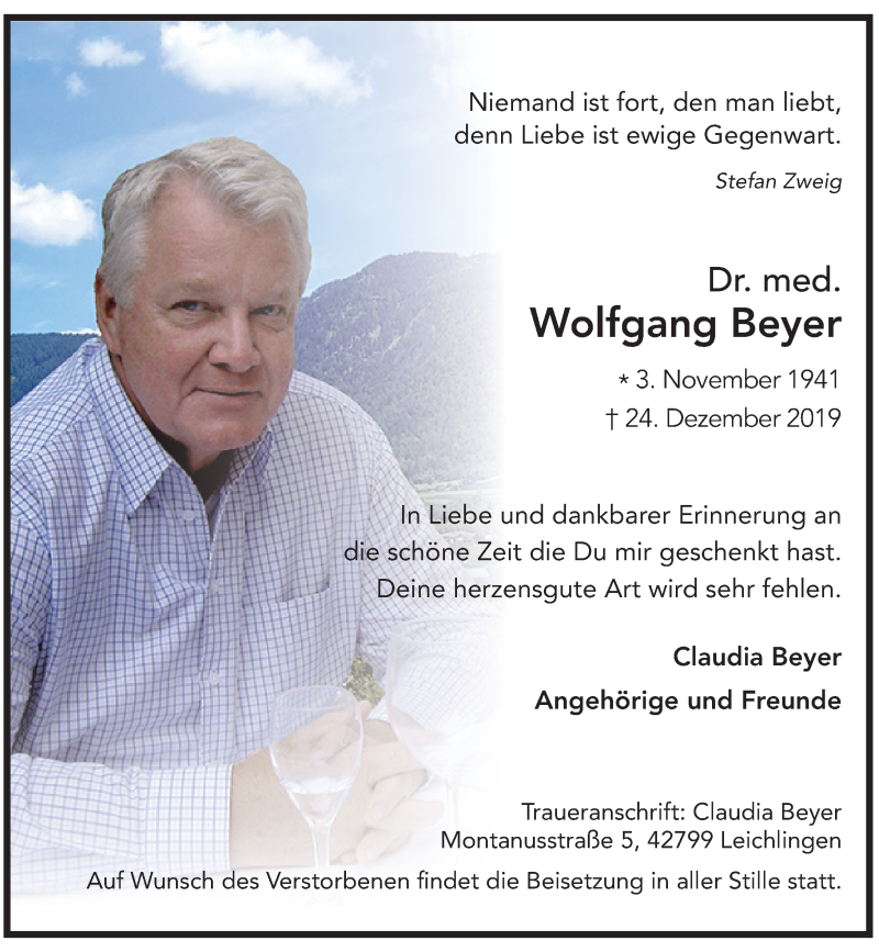  Traueranzeige für Wolfgang Beyer vom 04.01.2020 aus Rheinische Post