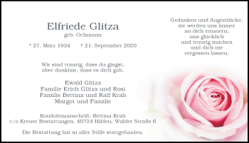 Traueranzeige von Elfriede Glitza von Rheinische Post