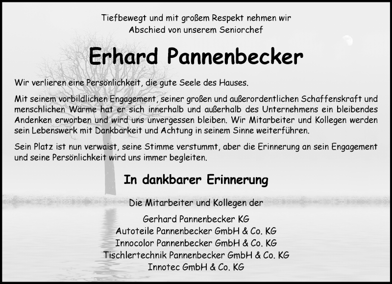  Traueranzeige für Erhard Pannenbecker vom 10.10.2020 aus Rheinische Post