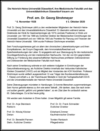 Traueranzeige von Georg Strohmeyer von Rheinische Post