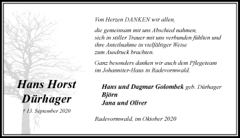 Traueranzeige von Hans Horst Dürhager von Rheinische Post