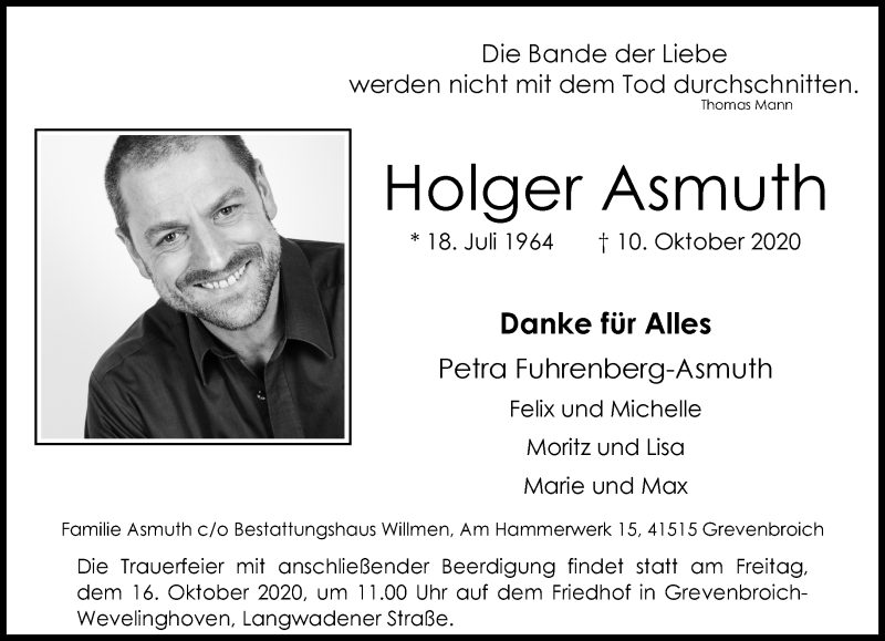 Traueranzeige für Holger Asmuth vom 14.10.2020 aus Rheinische Post