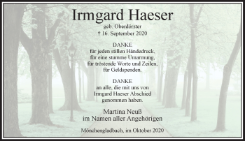 Traueranzeige von Irmgard Haeser von Rheinische Post