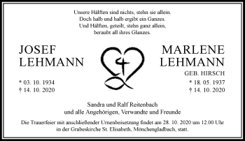 Traueranzeige von Josef und Marlene Lehmann von Rheinische Post