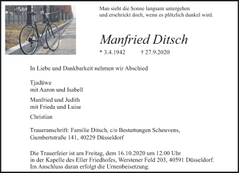 Traueranzeige von Manfried Ditsch von Rheinische Post