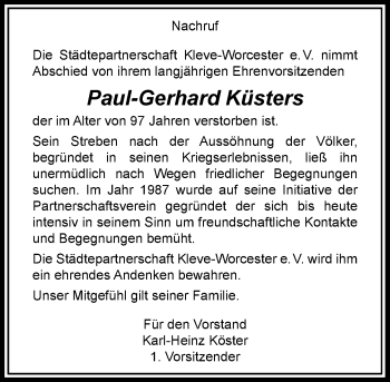 Traueranzeige von Paul-Gerhard Küsters von Rheinische Post