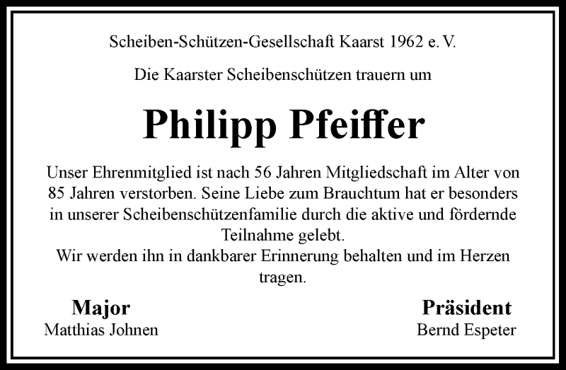  Traueranzeige für Philipp Pfeiffer vom 24.10.2020 aus Rheinische Post
