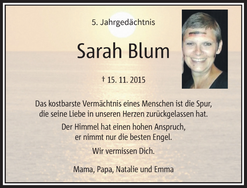  Traueranzeige für Sarah Blum vom 14.11.2020 aus Rheinische Post
