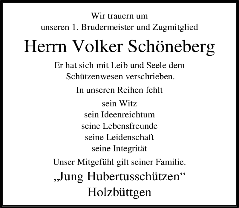  Traueranzeige für Volker Schöneberg vom 10.10.2020 aus Rheinische Post