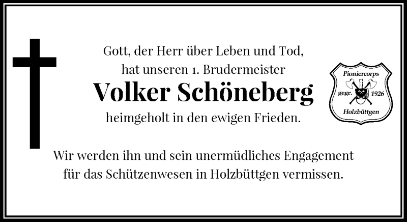  Traueranzeige für Volker Schöneberg vom 17.10.2020 aus Rheinische Post