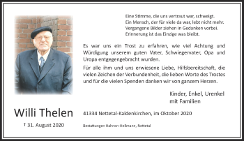 Traueranzeige von Willi Thelen von Rheinische Post