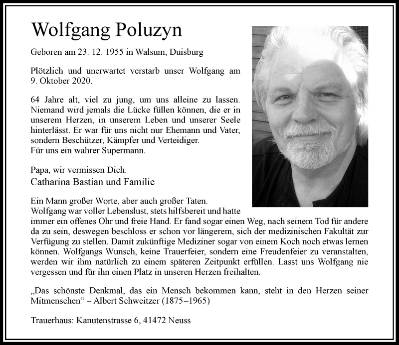  Traueranzeige für Wolfgang Poluzyn vom 17.10.2020 aus Rheinische Post