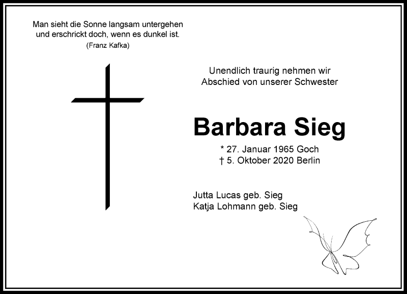  Traueranzeige für Barbara Sieg vom 28.11.2020 aus Rheinische Post