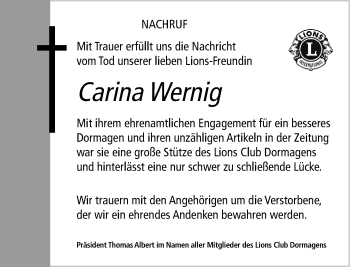 Traueranzeige von Carina Wernig von Rheinische Post
