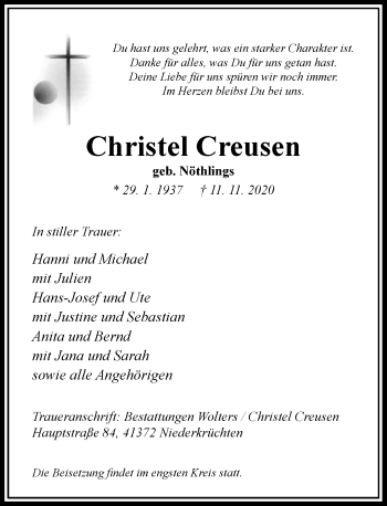 Traueranzeige von Christel Creusen von Rheinische Post