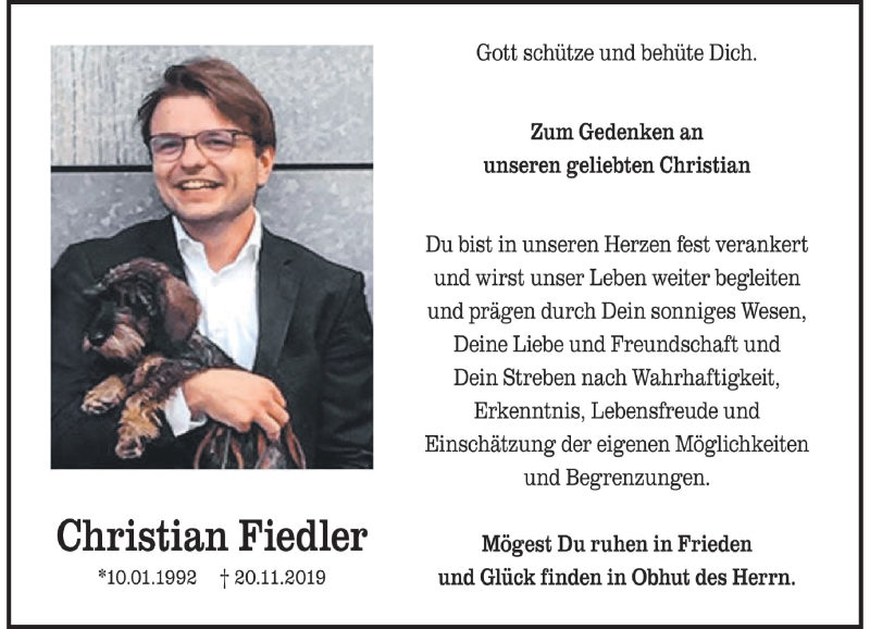  Traueranzeige für Christian Fiedler vom 21.11.2020 aus Rheinische Post