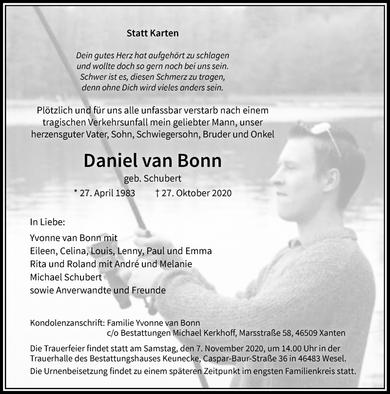  Traueranzeige für Daniel van Bonn vom 31.10.2020 aus Rheinische Post