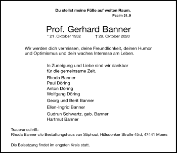 Traueranzeige von Gerhard Banner von Rheinische Post