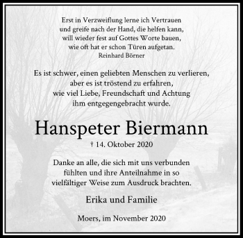 Traueranzeige von Hanspeter Biermann von Rheinische Post