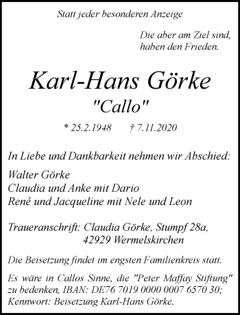 Traueranzeige von Karl-Hans Görke von Rheinische Post