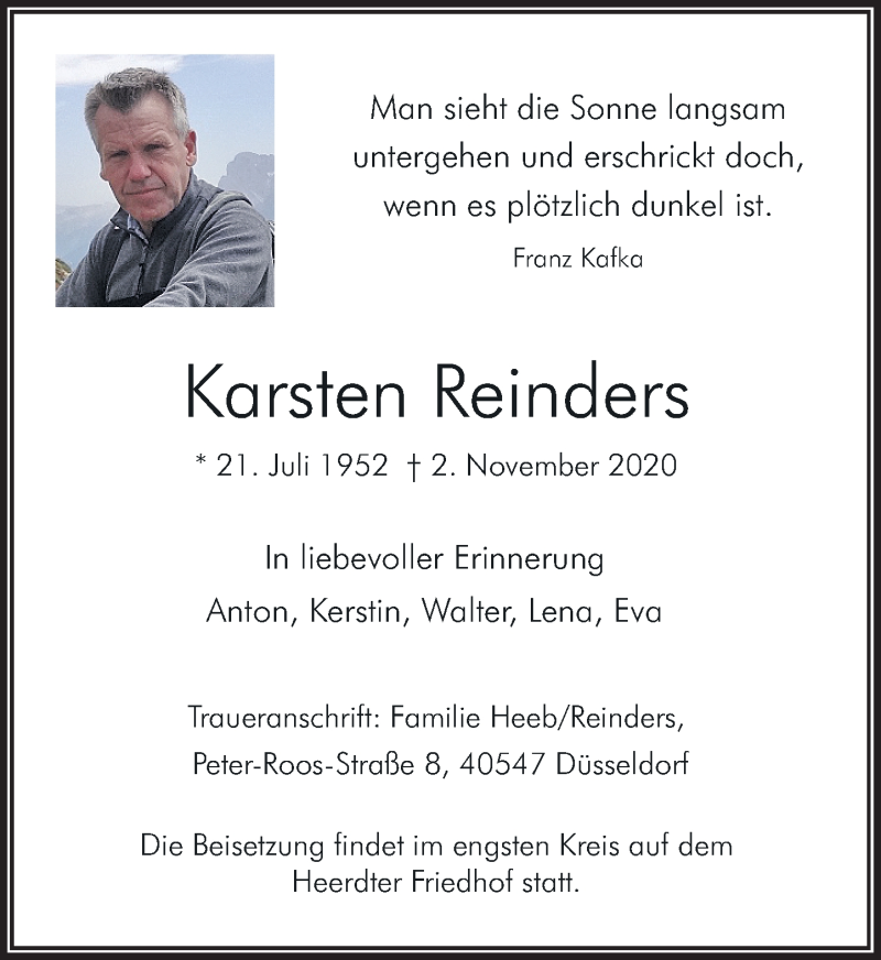  Traueranzeige für Karsten Reinders vom 07.11.2020 aus Rheinische Post