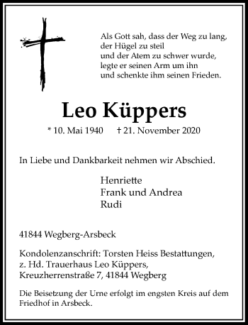 Traueranzeige von Leo Küppers von Rheinische Post