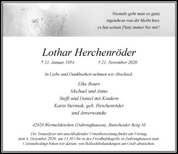 Traueranzeige von Lothar Herchenröder von Rheinische Post