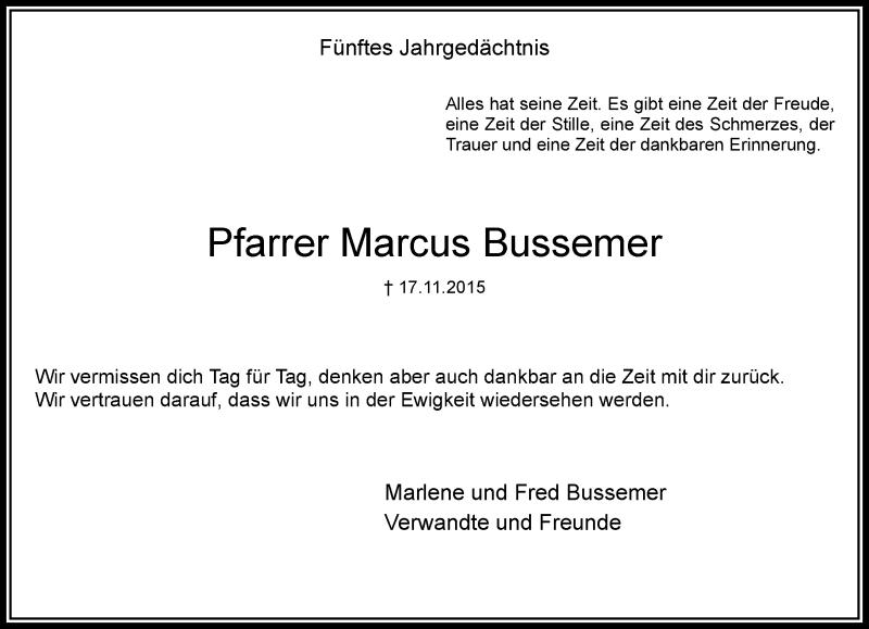  Traueranzeige für Marcus Bussemer vom 14.11.2020 aus Rheinische Post