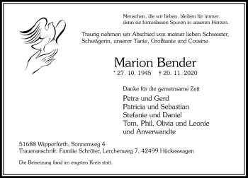 Traueranzeige von Marion Bender von Rheinische Post